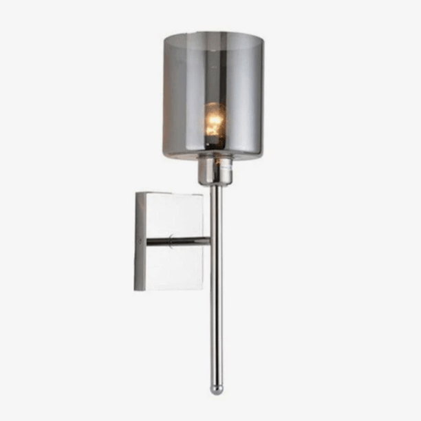 Φωτιστικό τοίχου σχεδιαστή χρωμίου με LED και κυλινδρικό γυάλινο αμπαζούρ