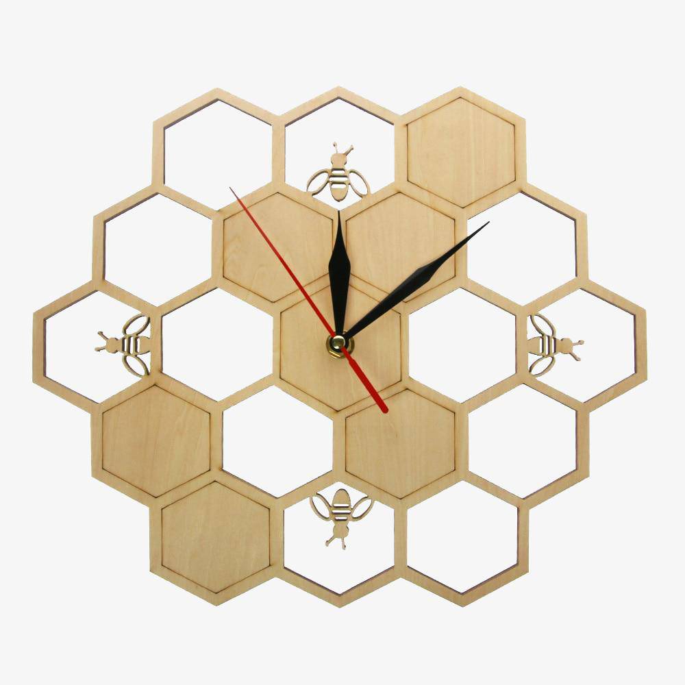 Ξύλινο ρολόι τοίχου με κελιά και μέλισσες 30εκ