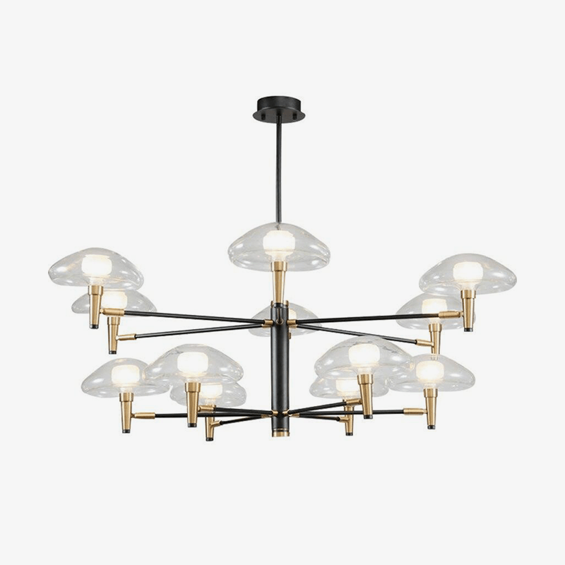 Μαύρο και χρυσό επώνυμα πολυέλαιος με φωτιστικά από Light γυαλί