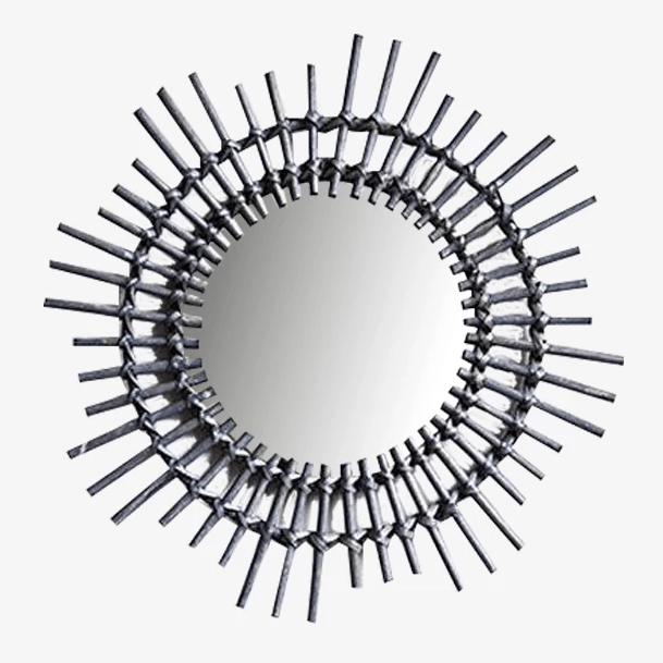 Rattan Black Rattan Στρογγυλός Διακοσμητικός Καθρέφτης Τοίχου