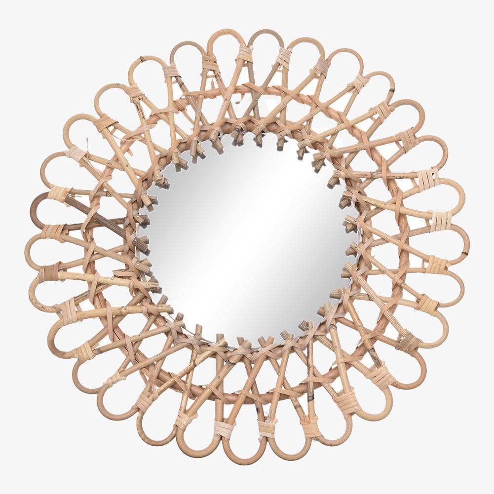 Διακοσμητικός στρογγυλός καθρέφτης τοίχου από ρατάν 40εκ