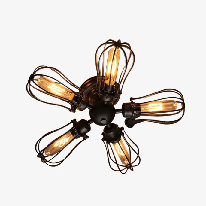 Ρουστίκ φωτιστικό οροφής με μεταλλικά φωτιστικά κλουβιού