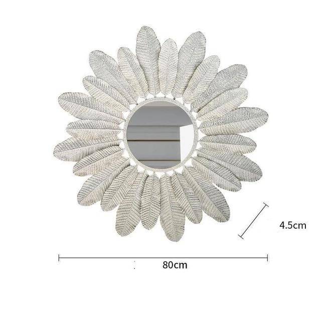 Στρογγυλός καθρέφτης τοίχου με λευκά φτερά Διακόσμηση