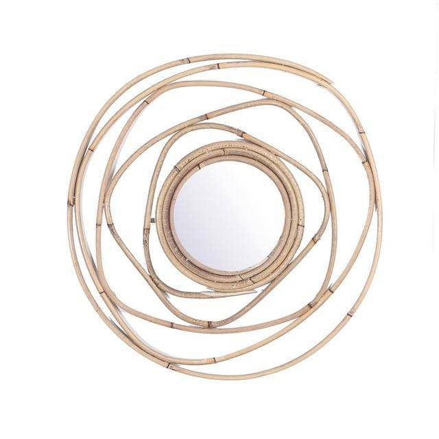 Διακοσμητικός στρογγυλός καθρέφτης τοίχου από ρατάν 40εκ