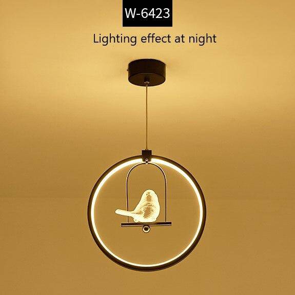 Στρογγυλό κρεμαστό φως LED με πουλί (μαύρο ή άσπρο)