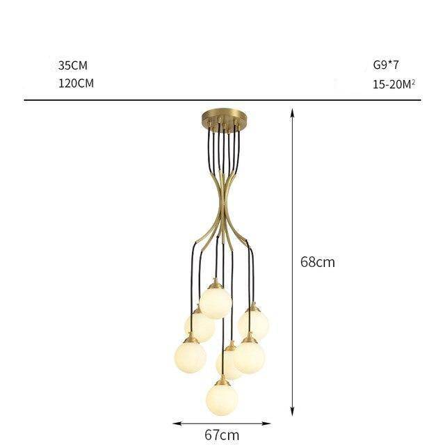 Κρεμαστό φως LED σχεδιαστή με πολλές χρυσές ράβδους και σπειροειδείς μπάλες φωτός