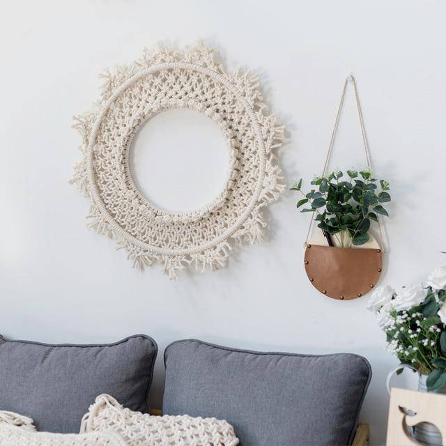 Στρογγυλός καθρέφτης τοίχου Bohemian Beige Ύφασμα