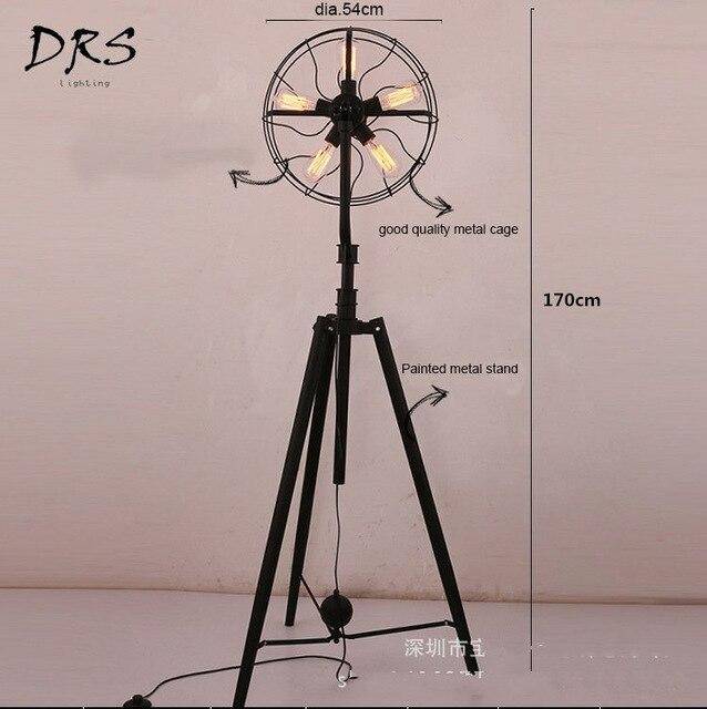Φωτιστικό δαπέδου τρίποδου βιομηχανικού στυλ με 5 φωτιστικά σε κλουβί