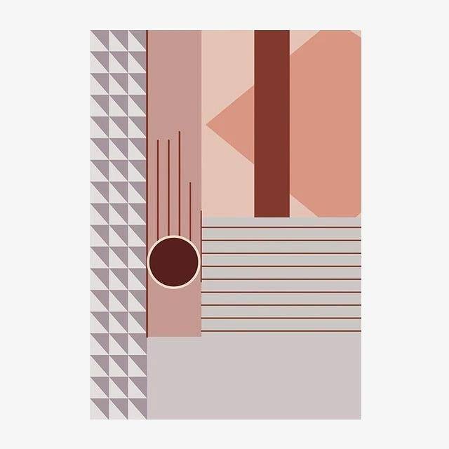 Ορθογώνιο χαλί με καλλιτεχνικά ροζ γεωμετρικά σχέδια