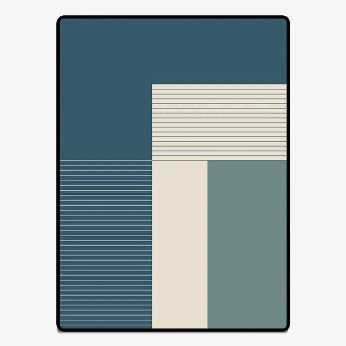 Ορθογώνιο χαλί μοντέρνου σχεδιαστή με μπλε γεωμετρικά σχήματα