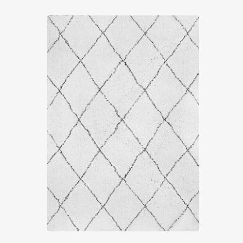 Λευκό βερβερικό, ορθογώνιο χαλί με σχέδιο Ourain