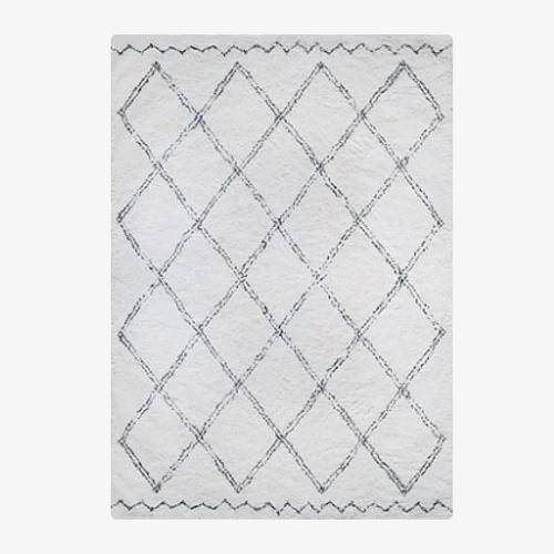 Λευκό βερβερικό δασύτριχο ορθογώνιο χαλί με σχέδια πλέγματος Ourain