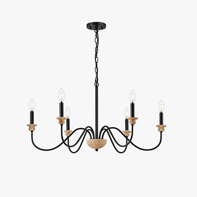 6 Head Chandelier Retro American Rural Wood French Nordic