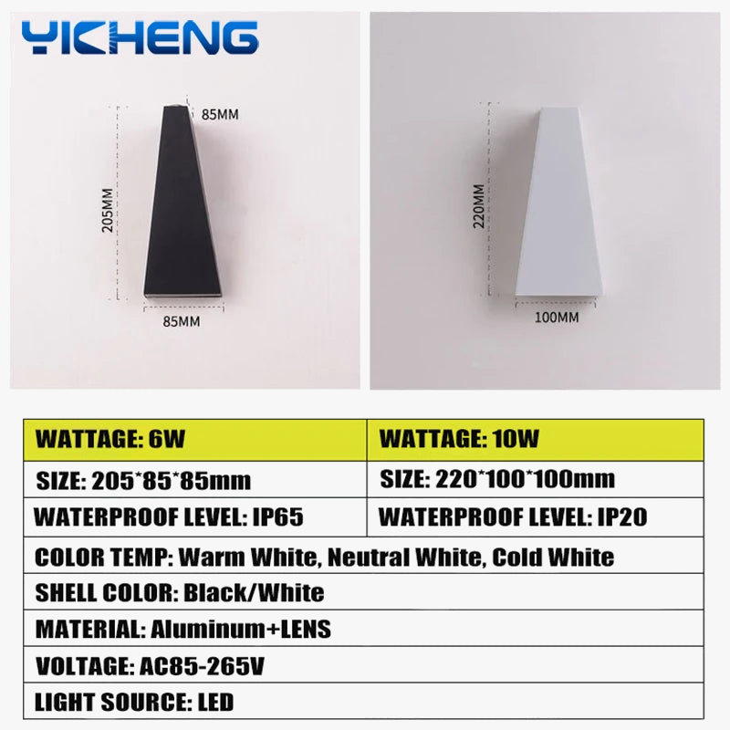 IP65 αδιάβροχο φωτιστικό τοίχου LED εξωτερικού χώρου από αλουμίνιο