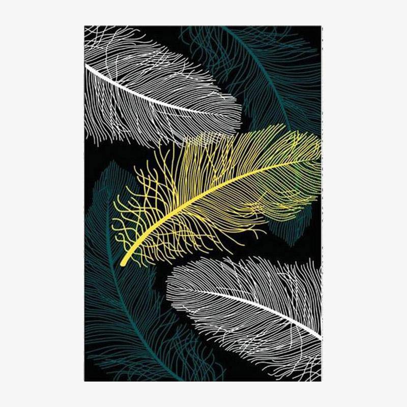 Μαύρο ορθογώνιο χαλί με πολύχρωμα σχέδια λουλουδιών σε στυλ Keecy