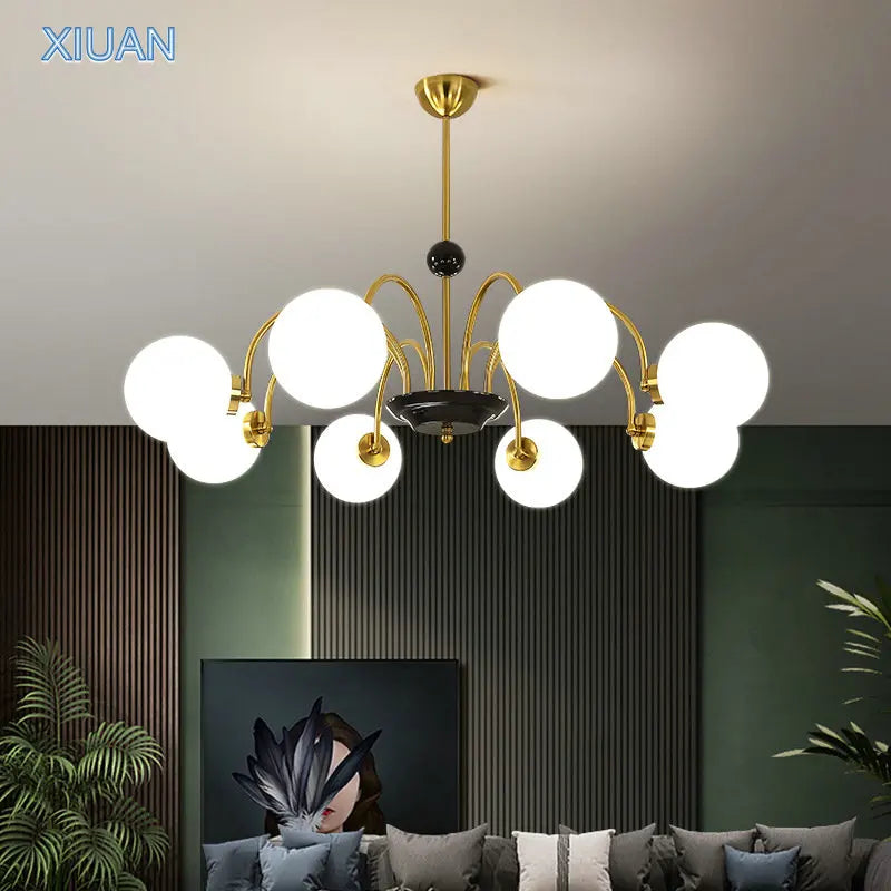 πολυέλαιος λευκό γυαλί σκανδιναβικό αμερικανικό led κρεμαστό ανοιχτό χρυσό