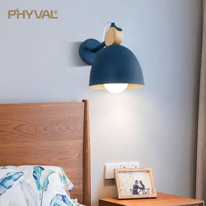 Μακαρόν στρογγυλό φωτιστικό τοίχου LED από μασίφ ξύλο