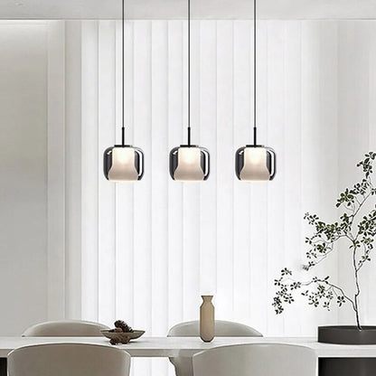 Μοντέρνο κρεμαστό φωτιστικό LED με τρικέφαλο γκρι καπνικό γυαλί