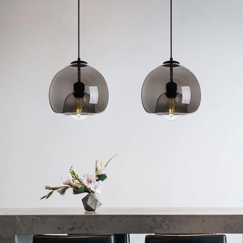 Φωτιστικό κρεμαστό σχέδιο σκανδιναβικής μπάλας σε καπνιστό γυαλί