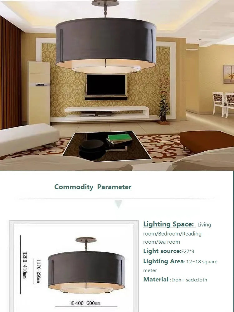 Φωτιστικό οροφής κινέζικου στυλ LED Simplicity Art Fabric Στρογγυλό