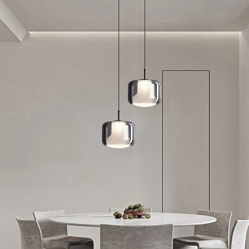 Μοντέρνο κρεμαστό φωτιστικό LED με τρικέφαλο γκρι καπνικό γυαλί