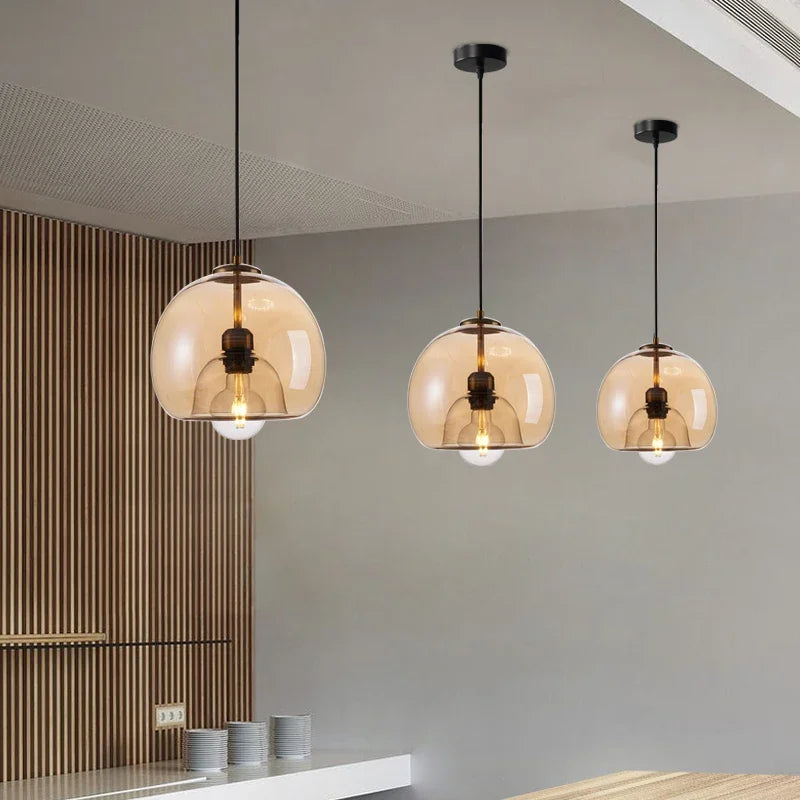 Φωτιστικό κρεμαστό σχέδιο σκανδιναβικής μπάλας σε καπνιστό γυαλί