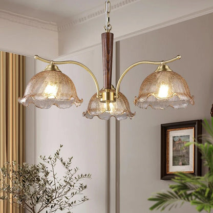 Ρετρό σπασμένος ιαπωνικός πολυέλαιος καρυδιάς από χαλκό