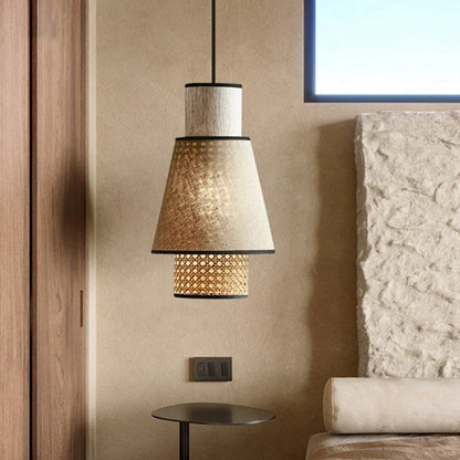 Φωτιστικό κρεμαστό ύφασμα από vintage ιαπωνικό rattan cannage