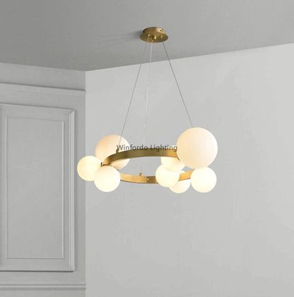 Στρογγυλός χρυσός πολυέλαιος LED με γυάλινες μπάλες