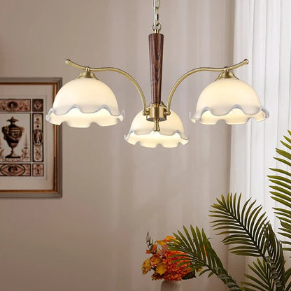 Ρετρό σπασμένος ιαπωνικός πολυέλαιος καρυδιάς από χαλκό