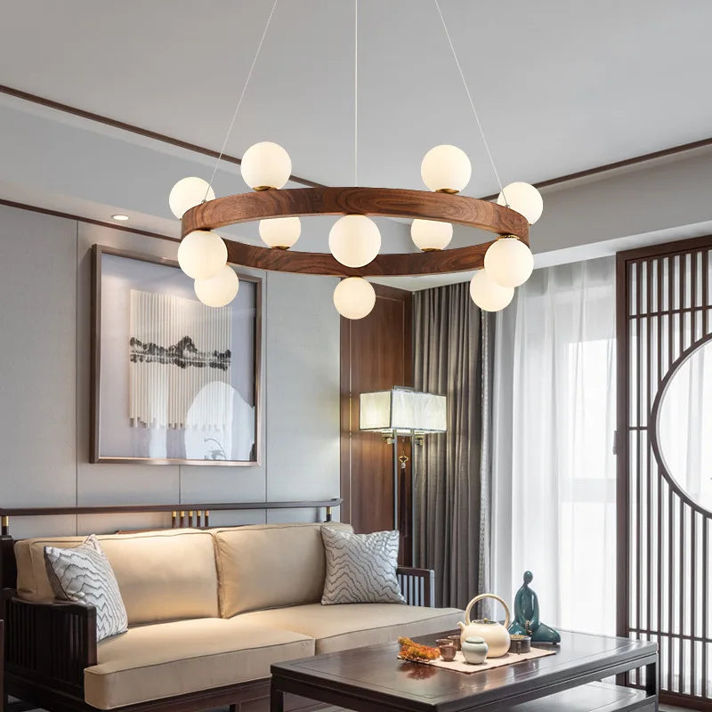 Στρογγυλό ξύλινο δαχτυλίδι πολυελαίου Nordic design