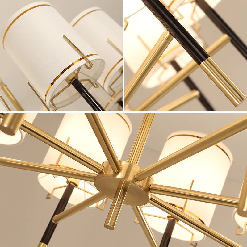 Πολυτελής χάλκινος ντιζάιν πολυέλαιος με αμπαζούρ αμερικάνικου στυλ