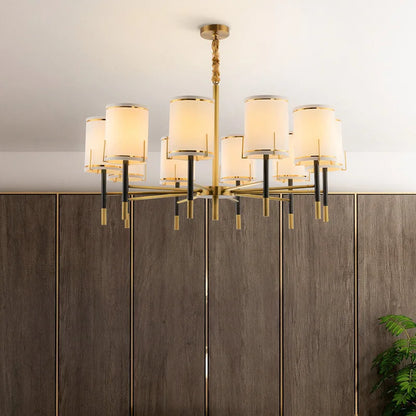 Πολυτελής χάλκινος ντιζάιν πολυέλαιος με αμπαζούρ αμερικάνικου στυλ