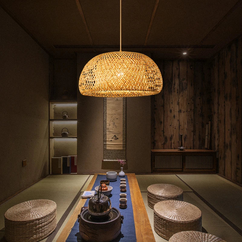 Χειροποίητο κρεμαστό φωτιστικό από μπαμπού σε κινέζικο στυλ Rattan