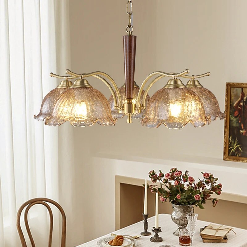 Ρετρό σπασμένος ιαπωνικός πολυέλαιος καρυδιάς από χαλκό