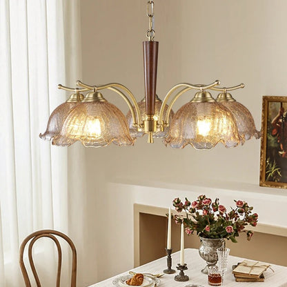 Ρετρό σπασμένος ιαπωνικός πολυέλαιος καρυδιάς από χαλκό