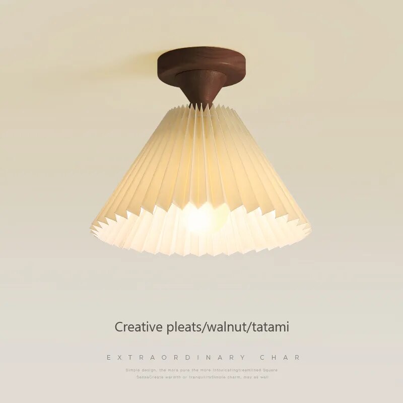 μοντέρνο φωτιστικό οροφής led ξύλινο πλισέ ύφασμα