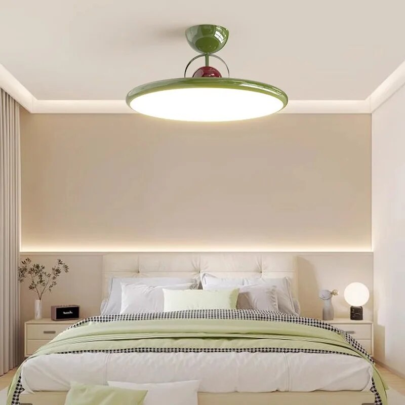 Φωτιστικό οροφής Nordic LED σε κρεμ σίδερο με ιπτάμενο δίσκο