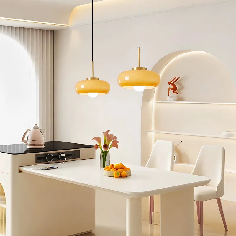 Κρεμαστό φωτιστικό Bauhaus LED από γυαλί και χρυσό μέταλλο
