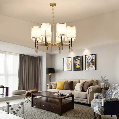 Πολυτελής χάλκινος ντιζάιν πολυέλαιος με αμπαζούρ αμερικάνικου στυλ