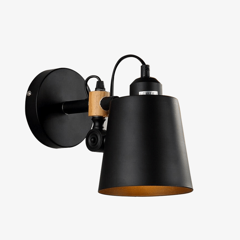 Φωτιστικό τοίχου καθιστικού σχεδιασμού από ξύλο και μαύρο μέταλλο