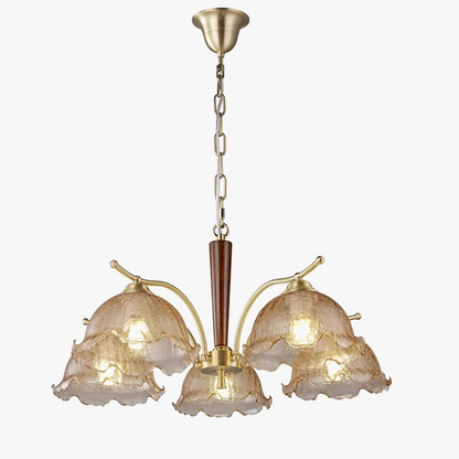 Ρετρό σπασμένος ιαπωνικός πολυέλαιος καρυδιάς από χαλκό