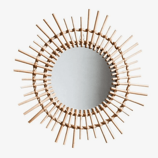 Rattan Gold Rattan Στρογγυλός Διακοσμητικός Καθρέφτης Τοίχου