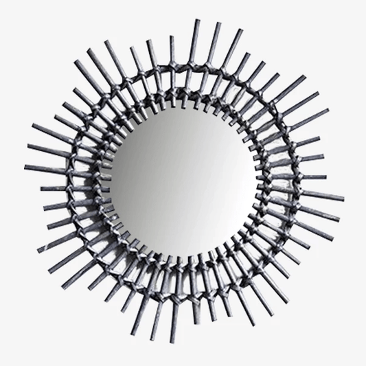 Rattan Black Rattan Στρογγυλός Διακοσμητικός Καθρέφτης Τοίχου