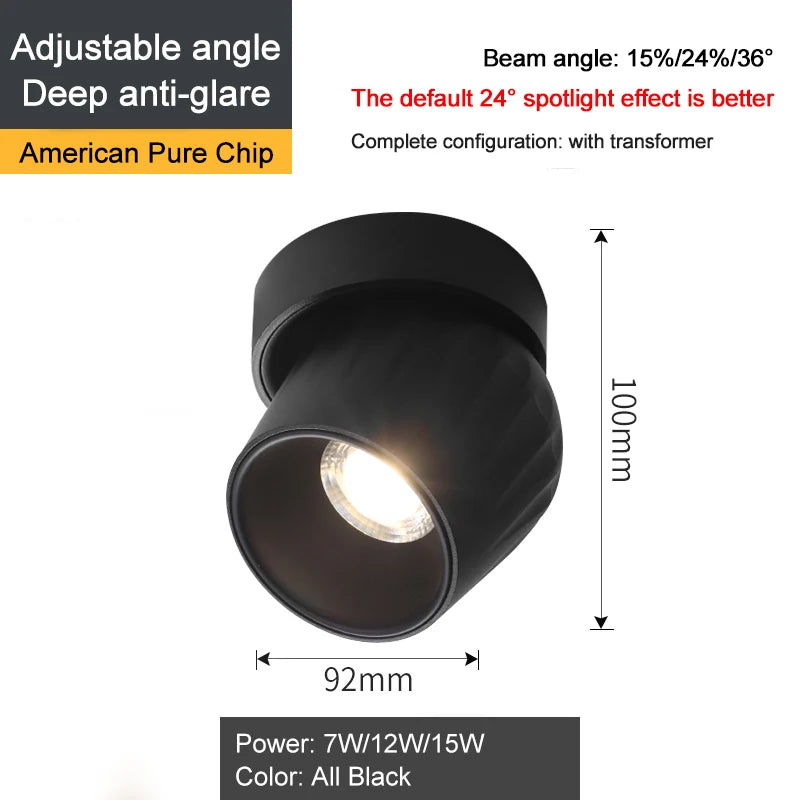 Πτυσσόμενη λάμπα Led Spot Φωτιστικά με ρυθμιζόμενο φωτισμό COB 15w Επιφανειακά τοποθετημένα Downlight για εσωτερικό φωτισμό Φώτα LED κρεβατοκάμαρας