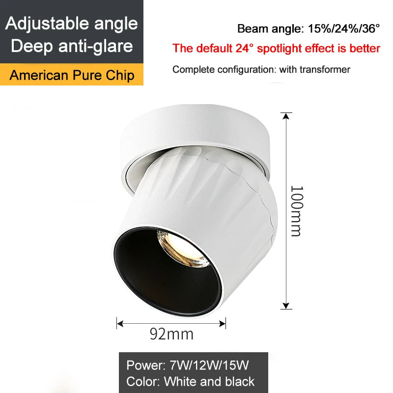 Πτυσσόμενη λάμπα Led Spot Φωτιστικά με ρυθμιζόμενο φωτισμό COB 15w Επιφανειακά τοποθετημένα Downlight για εσωτερικό φωτισμό Φώτα LED κρεβατοκάμαρας