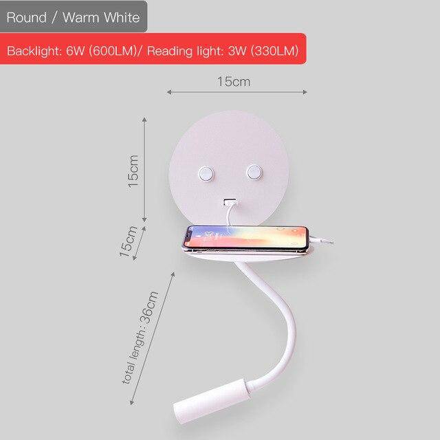 Ρυθμιζόμενο φως τοίχου με προβολέα LED με tablet και υποδοχή USB