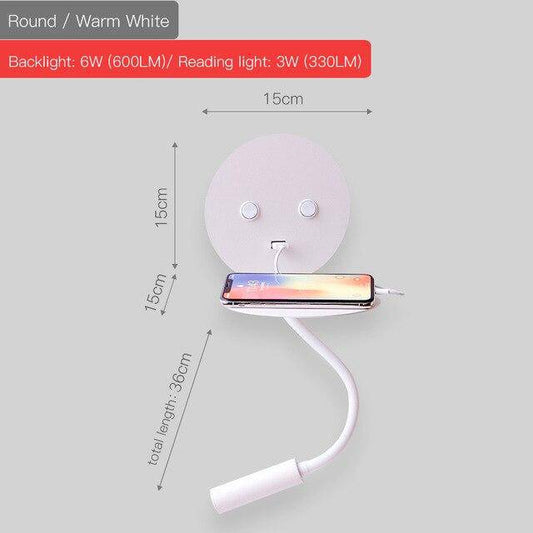 Ρυθμιζόμενο φως τοίχου με προβολέα LED με tablet και υποδοχή USB