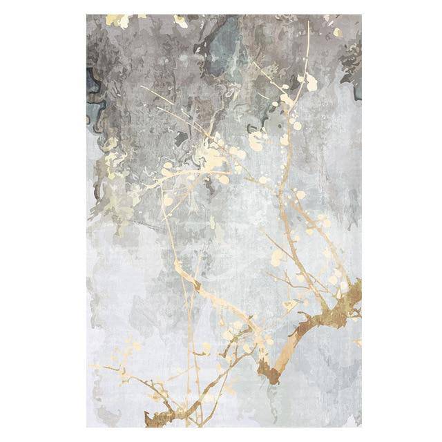 Μοντέρνο ορθογώνιο χαλί γκρι με χρυσό δέντρο Καναπές Β