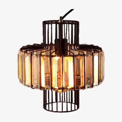 Κρεμαστό φωτιστικό ρετρό LED με μεταλλικό αμπαζούρ και κρυστάλλινο γυαλί